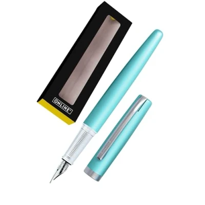 Abbildung von Online Füller Eleganza I Metall Farbe Satin Turquoise Federstärke M Metallclip inkl. Tintenpatrone blauschreibend Füllhalter für Standard Tintenpatronen in Geschenkverpackung 34640, 1 Stück