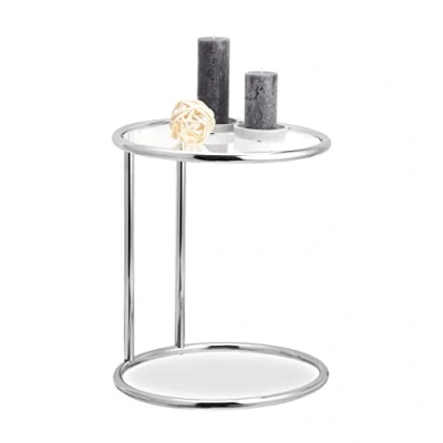 Abbildung von Relaxdays, Silber runder Beistelltisch, Metallgestell, Glasplatte, Wohnzimmertisch, Deko, Designer Tisch, HxD 53 x 45 cm, Standard 10024548