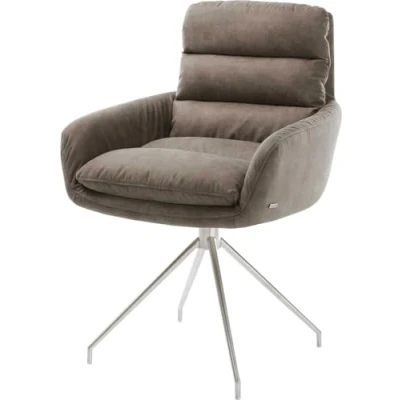 Abbildung von Drehstuhl Abelia Flex mit Armlehnen Taupe Vintage Kreuzgestell konisch Edelstahl 180 drehbar