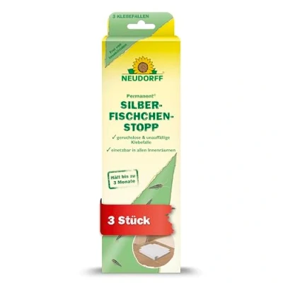 Abbildung von Neudorff Insektenspray Permanent SilberfischchenStopp Silberfischfalle 3 Stück, Fängt effektiv Silberfische und Papierfische in allen Innenräumen, Geruchlose insektizidfreie Klebefalle