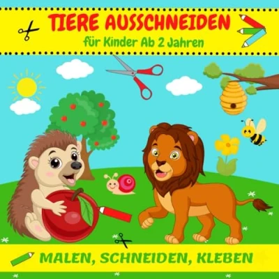Abbildung von Ausschneiden für Kinder ab 2: Das XL Bastelbuch Malen, Schneiden, Kleben 50 Tiere zum und Ausmalen Basteln 2 Jahre Ausschneidebuch Mädchen Jungen
