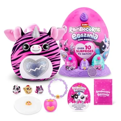 Abbildung von Rainbocorns Eggzania Mini Mania, Zebra, by ZURU Plush Surprise Unboxing with Animal Soft Toy, Idea for Girls Imaginary Play (Zebra)