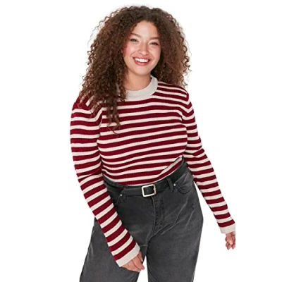 Abbildung von Trendyol Curve Grote Maten Gewoontjes Strickpullover, Damen, Größe: 4XL, Burgundy