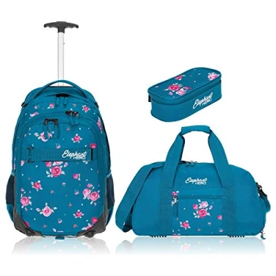 Abbildung von ELEPHANT Schulrucksack Schultrolley Trolley Hero Signature (3 Teile Set), Rucksacktrolley Schule Rucksack Trolly, Sporttasche, Mäppchen Box +tsm