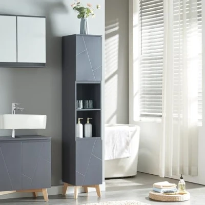 Abbildung von en.casa Hochschrank »Overath« Badschrank 160x30x30cm Grau