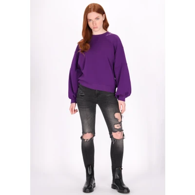 Abbildung von DREIMASTER Vintage Damen Sweatshirt M / Dunkellila 80% Recycled Cotton 20% Polyester