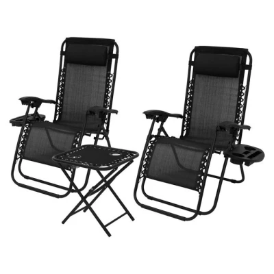 Abbildung von ML DESIGN Gartenliege Sonneliege klappbar mit Tisch wetterfest/Outdoor, 2 St., Gartenstuhl Schwarz Kopfpolster &amp; Rückenlehne inkl. Gartentisch