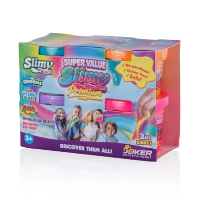 Abbildung von Slimy Super Value 4er Pack Original Slime Set mit 3 verschiedenen Spielmassen in 9 Farben, maximaler Spielspaß für Kinder Schleim und elastischer Spielknete