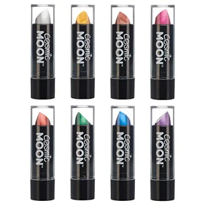 Abbildung von Cosmic Moon Metallic Lippenstift 5g Für faszinierende Lippen! Set mit 8 Farben Enthält: Silber, Gold, Roségold, Rosa, Rot, Grün, Blau, Violett