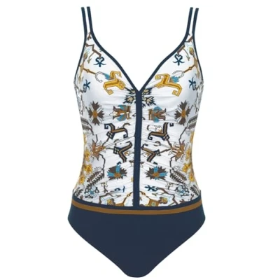 Abbildung von Sunflair Badeanzug Beach Basic Blue &amp; White mit Softcups und tiefem Rücken