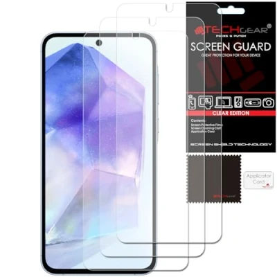 Abbildung von TECHGEAR Displayschutzfolien, kompatibel mit Samsung Galaxy A55 5G, transparent, 3 Stück
