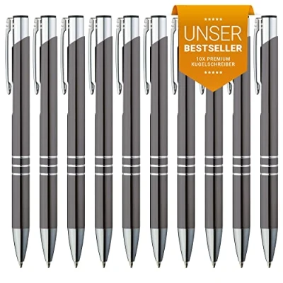 Abbildung von GIMEI® Metall Kugelschreiber 10 Stück Premium Set Hochwertig, Kulli für einfaches &amp; weiches Schreiben Blauschreibender Grau als optischer Hingucker