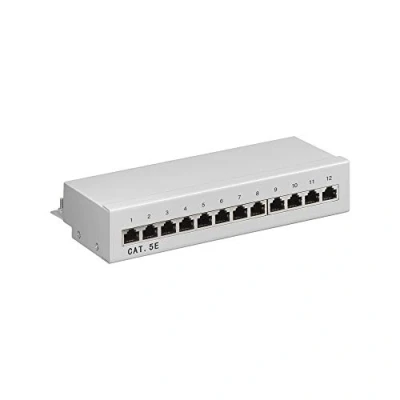 Abbildung von Goobay 93041 CAT 5e Patch Panel 12 Port / RJ45 Buchsen Netzwerkstecker 100 MHz LAN Patchfeld 1 HE Verteilerfeld Mini Desktop Patchpanel Wandmontage Grau