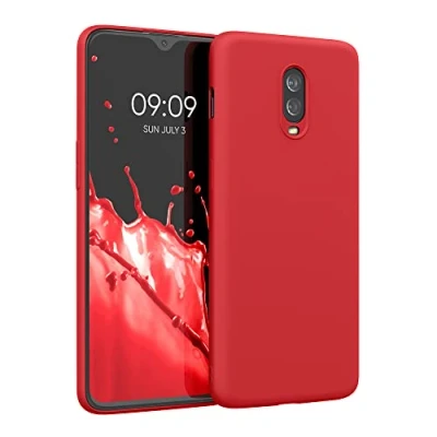 Abbildung von kwmobile Hülle kompatibel mit OnePlus 6T gummierte TPU Silikon Handyhülle Schutzhülle für kabelloses Laden Case in Rot