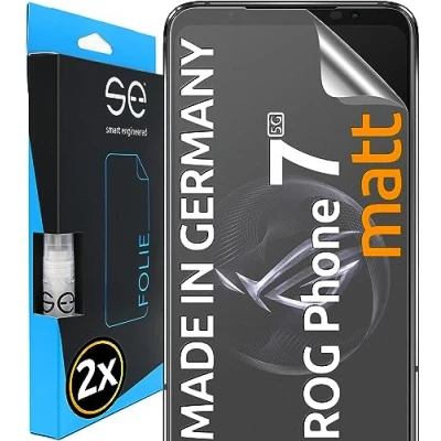 Abbildung von S.E für Asus ROG Phone 7 5G Folie, matt entspiegelt, 2x Full Screen, Positionierhilfe, Schutzfolie, matte Displayfolie, Schutzfolie aus Deutschland