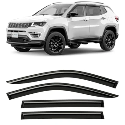 Abbildung von CLIM ART Windabweiser für/kompatible mit Jeep Compass 2016 2025 Stick on Regenabweiser Autofenster Sonnen &amp; Regenschutz Einfache Montage Garantie 4 Set S