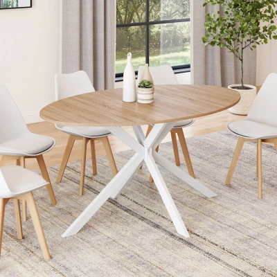 Abbildung von Ovaler Esstisch ALIX 8 Personen Spinnenfuß Holz und Weiß 150 cm IDMarket