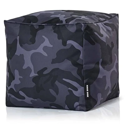 Abbildung von Green Bean Sitzsack Hocker 40x40x40cm mit EPS Perlen Füllung Fußhocker Fußkissen Sitz Pouf für Sitzsäcke Bodenkissen Kinder und Erwachsene Fußablage Sitzkissen Sitzhocker Camouflage Schwarz