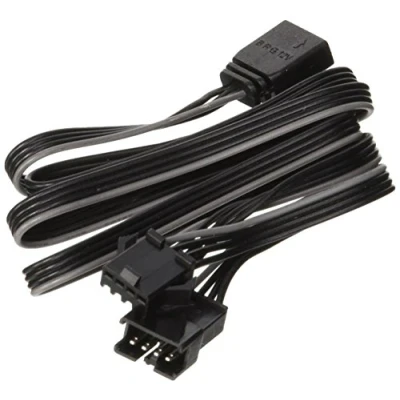Abbildung von Phanteks, Motherboard RGB LED Adapter (PH CB_RGB4P), 1 x Signalkabel (0,609 m, 4 polig, schwarz), Verlängerungs Stecker (12 V, RGB, LED, G, R, B), Stecker, Steckerleiste (schwarz).