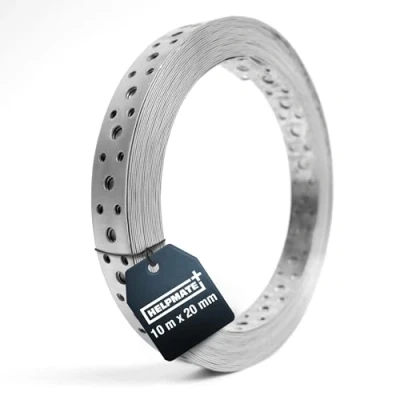 Abbildung von HELPMATE Lochband 10 m Länge Stahl sendzimirverzinkt Breite 20 mm Materialstärke 0,8 hochwertig verzinkt Robust für Bau, Werkstatt, DIY Projekte