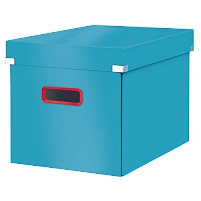 Abbildung von Leitz Click &amp; Store große Aufbewahrungsbox Cube, Faltbare mit Deckel, Stabiler Premium Karton, zum Transport und zur Ablage von Dokumenten, Cosy Serie, Sanftes Blau, 53470061