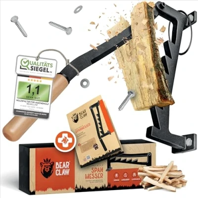 Abbildung von BearClaw Holzspalter manuell Anzündholz Spalter zur Wandmontage Handholzspalter, Spanmesser, Wand Holzspalter, Holz Indoor &amp; Outdoor spalten inkl. Anleitung mit Holzgriff