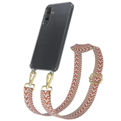 Abbildung von EAZY CASE Handykette mit verstellbarem Trageriemen kompatibel Samsung Galaxy A35 Taschengurt transparenter Handyhülle für Hülle dünner Schulterriemen in Blau Rot Gold