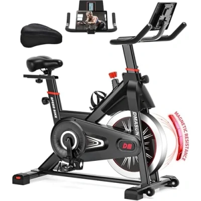Abbildung von Heimtrainer Fahrrad mit Magnetischem Widerstand, DMASUN Ergometer LCD Display &amp; Größerer Tablet Halter, Hometrainer Fahrrad, Verstellbare Griffe Sitz, Fitnessbike 160 KG Belastbar