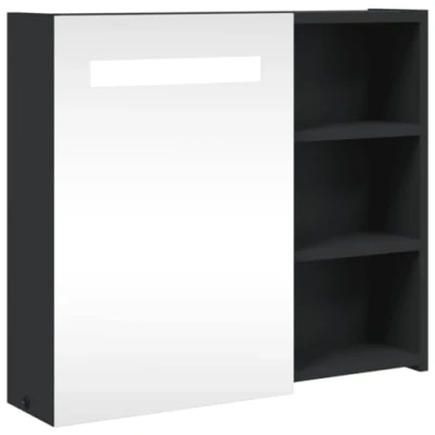 Abbildung von vidaXL Spiegelschrank, Badschrank mit LED Beleuchtung, Hängeschrank Badezimmerschrank viel Stauraum, Wandschrank Badmöbel Badregal, Schwarz