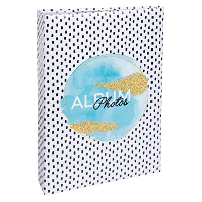 Abbildung von Exacompta 62773E Fotoalbum mit Einstecktaschen BRIGHT 300 Fotos 10x15cm 100 Seiten im Format 22,5x32,5 cm bedruckter Papiereinband glänzender Schutzfolie Goldprägung