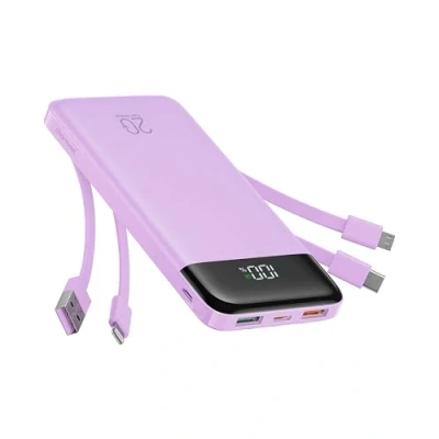 Abbildung von Charmast Power Bank, 20.000 mAh, tragbares Schnellladegerät mit integrierten Kabeln, 5 Ausgänge und 4 Eingänge, für iPhone 14 13 12 11 Samsung S21 S22 (violett)
