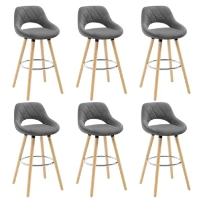 Abbildung von WOLTU 6er Set Barhocker Barstuhl Tresenhocker Bistrohocker Design Hocker, Sitzfläche aus Leinen, Holzgestell, mit Fußstütze, Dunkelgrau, BH111dgr 6