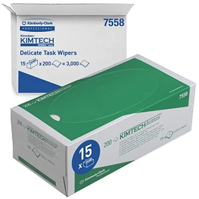 Abbildung von Kimtech Science 7558 Präzisionswischtücher, Industrielle Reinigungstücher, 2 lagig, 15 Packungen x 200 Tücher (3.000 insgesamt), Weiß
