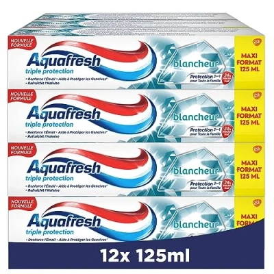 Abbildung von Aquafresh Zahnpasta mit dreifachem Schutz, für starke Zähne und frischen Atem, 12 x 125 ml