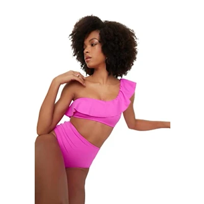 Abbildung von TRENDYOL Damen Eine Schulterbikini oberseite Des Schwungrades Bikini Top, Rosa, 38 EU