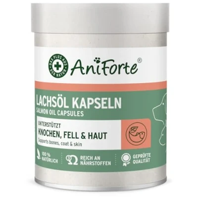 Abbildung von AniForte Lachsöl Kapseln für Hunde &amp; Katzen 200 Stück wertvolles Omega 3 Fischöl, Stoffwechsel Knochenaufbau unterstützend, Barf Ergänzung, glänzendes Fell, Vitamine, Salmon Oil Dogs