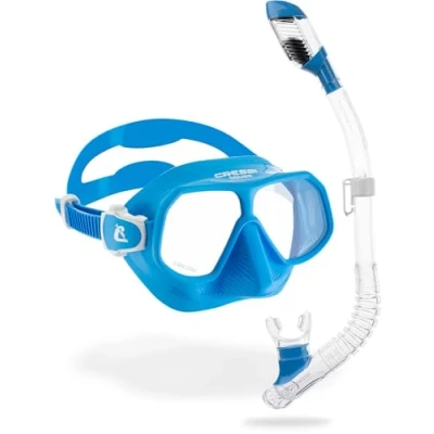 Abbildung von CRESSI Unisex Youth Clear Combo Set Junior Rombo Tauchmaske und Schnorchel Mini Dry, Azur Klar/Azur, Einheitsgröße