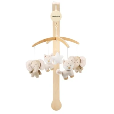 Abbildung von Nattou Mobile mit Spieluhr aus Holz und Polyester, Fuchs Elefant, Sanftes Wiegelied &quot;La Le Lu&quot;, Ca. 50 cm, Flo, Oli &amp; Ernest, Flo Beige