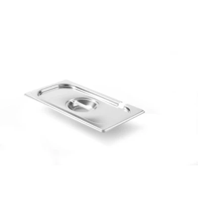 Abbildung von HENDI Gastronorm Deckel mit Löffelaussparung, für Gastronormbehälter, Temperaturbeständig von 40 bis 300C, Heissluftöfen Chafing Dishes Bain Marie, Stapelbar, GN 1/3, 325x176mm, Edelstahl
