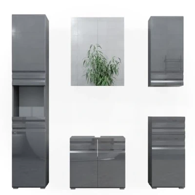 Abbildung von Vicco Badmöbel Set Freddy, Anthrazit Hochglanz, 5 Teile, (5 er Set, St., 4 Set)