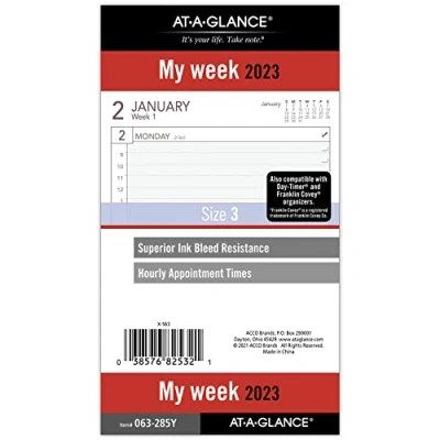 Abbildung von AT A GLANCE 2023 Wochenplaner Nachfüllpackung, stündlich, 9,5 x 16,5 cm, Größe 3 (063 285Y)