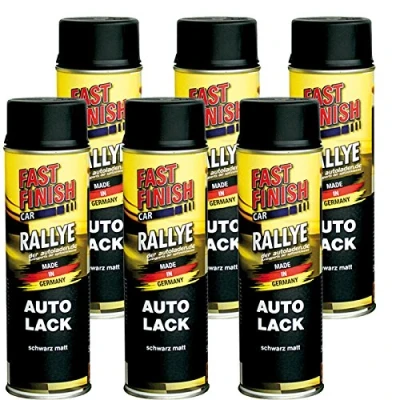 Abbildung von 6x 500 ml FAST FINISH Rallye Autolack Lackspray Schwarz Matt Spraydose 292828
