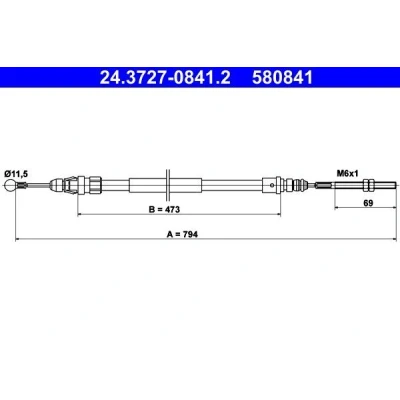 Abbildung von ATE 24.3727 0841.2 Handbremsseil 794 PEUGEOT: 607 Limousine