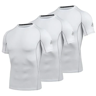 Abbildung von AMZSPORT Herren Kompressionsshirt Kurzarm Funktionsshirts Cool Dry Training Running Top, 3Weiß L