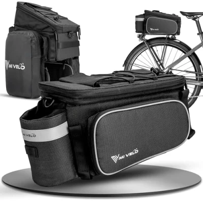 Abbildung von MIVELO Fahrradtasche für Gepäckträger Gepäckträgertasche hinten Umhängetasche erweiterbar auf 20L Gepäcktasche Fahrrad wasserabweisend (Schwarz Reflektierend)