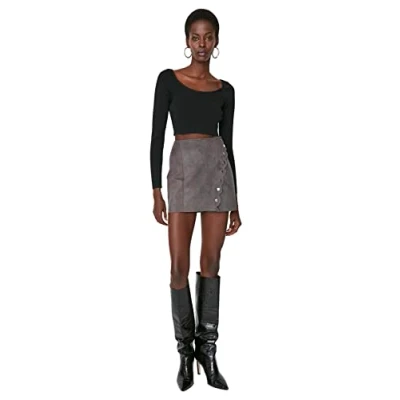 Abbildung von Trendyol Damen Women&#039;s Mini A line Woven Fabric Skirt, Anthracite, 34 EU