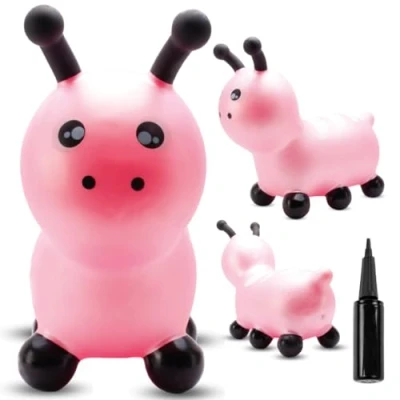 Abbildung von sun baby Hüpftiere ab 1 Jahr mit Pumpe aufblasbares Hüpfspielzeug aus Hochwertigem und Strapazierfähigem Gummi, Verschiedene Designs (Rosa Raupe)