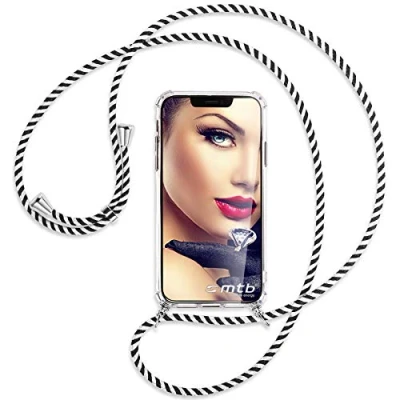 Abbildung von mtb more energy® Handykette kompatibel mit Google Pixel 8 Black &amp; White Smartphone Hülle zum Umhängen Anti Shock Full TPU Case