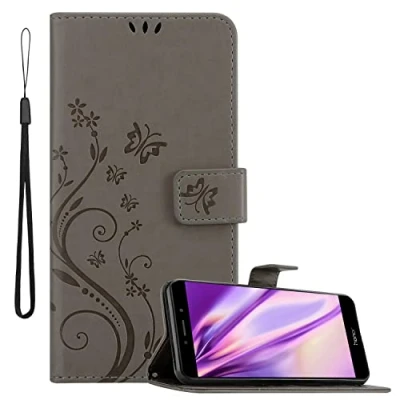 Abbildung von Cadorabo Hülle kompatibel mit Huawei Mate 9 LITE / GR5 2017 Honor 6X Blumen Design aus Kunst Leder Klappbare [Kartenfächern] Cover für Tasche in Grau
