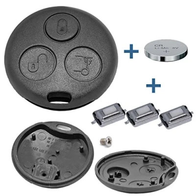 Abbildung von mt key Auto Schlüssel Reparatur Gehäuse + 3X Mikrotaster passende CR1225 Knopfzelle, (3 V), für Smart 450 Funk Fernbedienung